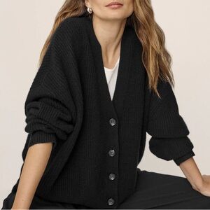 Jenni Kayne Cashmere Cocoon V Neck Button Knit Oversized Cardigan Sweater Black